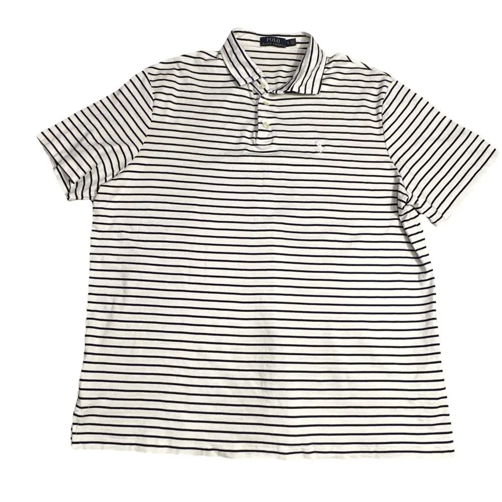 Polo Ralph Lauren Short Sleeve Black & White Striped Polo‎ Shirt Size XL EUC